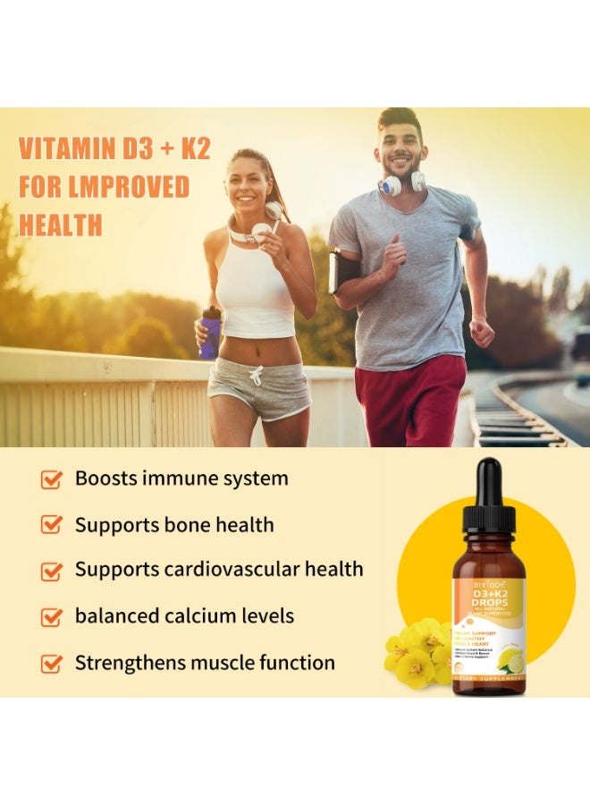 بيودي BIYODE فيتامين D3 + قطرات K2 - كل الأطعمة الفائقة النباتية الطبيعية ، مكملات سائلة للجهاز المناعي ، صحة العظام والقلب والدماغ ، 60 مل ، امتصاص عالي ، سريع وفعال ، 1000IU D3 و 200mcg K2 لكل خدمة - Image 5